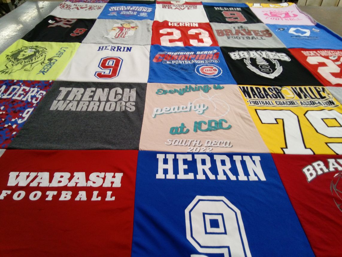 T-shirt quilt featuring braves, trench warriors by Cathy from IN