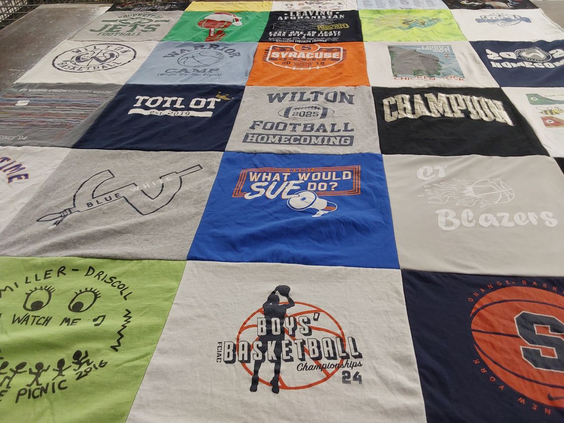 T-shirt quilt featuring wilton high school football, wilton high school basketball by Susan from CT