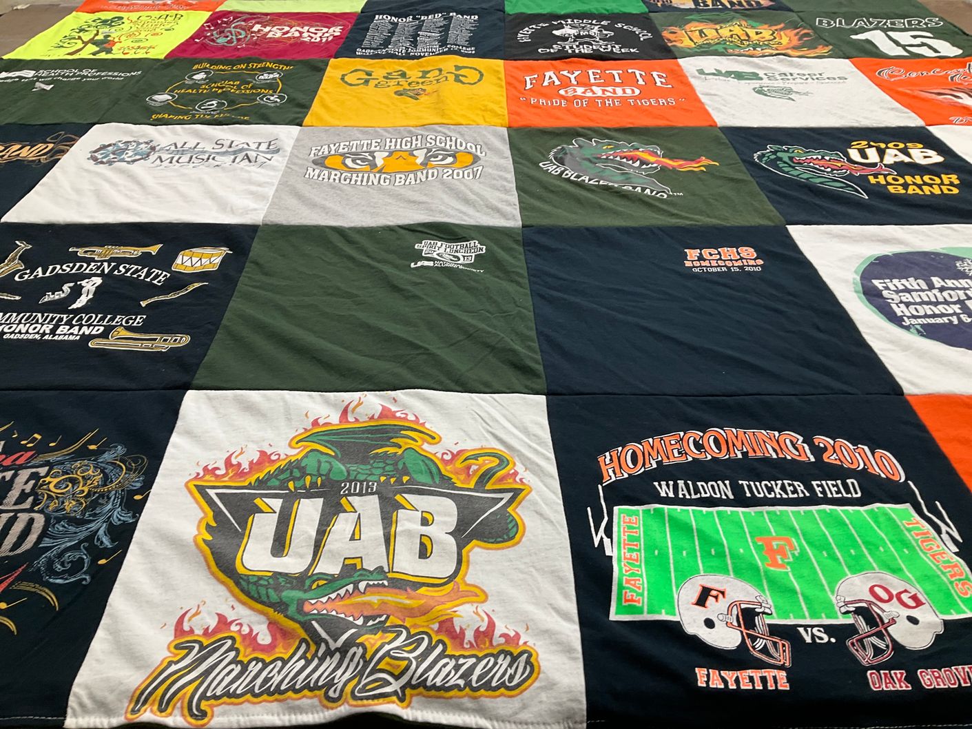 T-shirt quilt featuring fayette tigers, uab marching blazers by Lana from AL