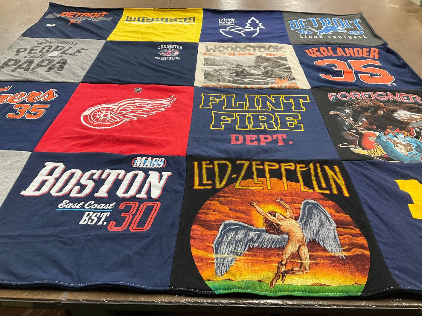T-shirt quilt featuring detroit tigers, detroit red wings by Teri from MA