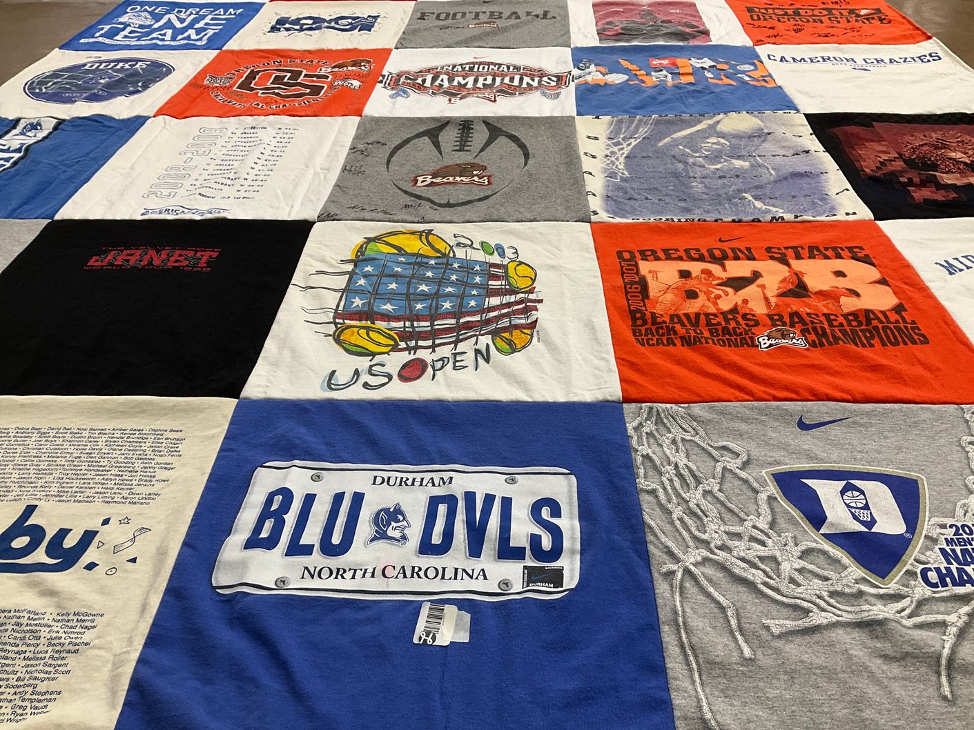 T-shirt quilt featuring oregon state beavers baseball, duke blue devils basketball by Carey from OR