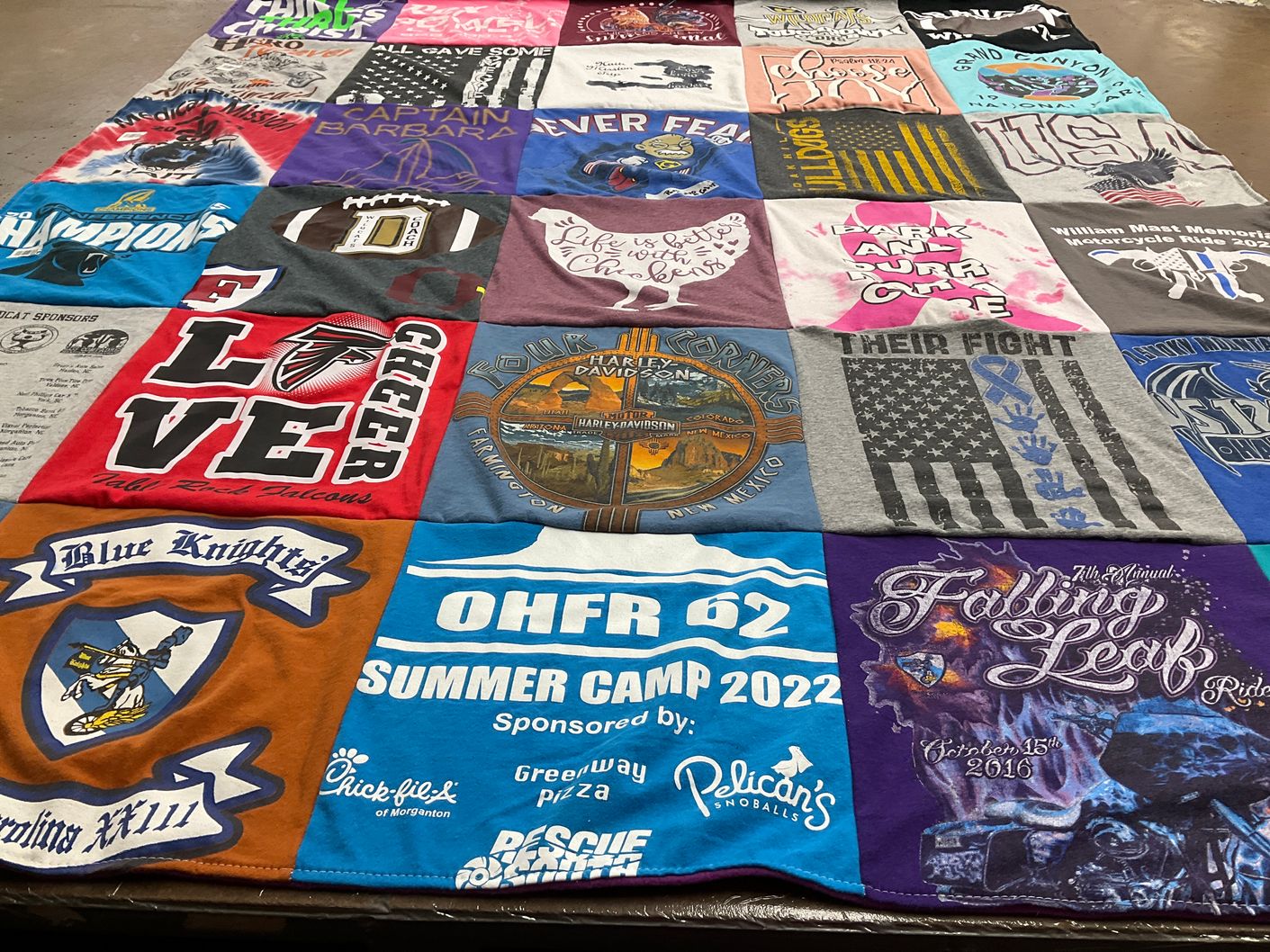T-shirt quilt with motorcycles, sports themes by Barbara from NC