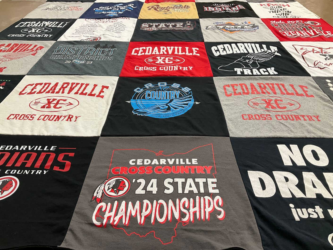 T-shirt quilt featuring cedarville indians, cedarville cross country by Danielle from OH