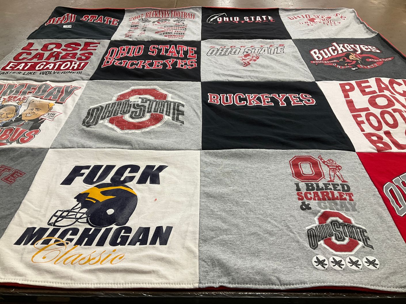 T-shirt quilt featuring ohio state buckeyes by Mary Lou from NY
