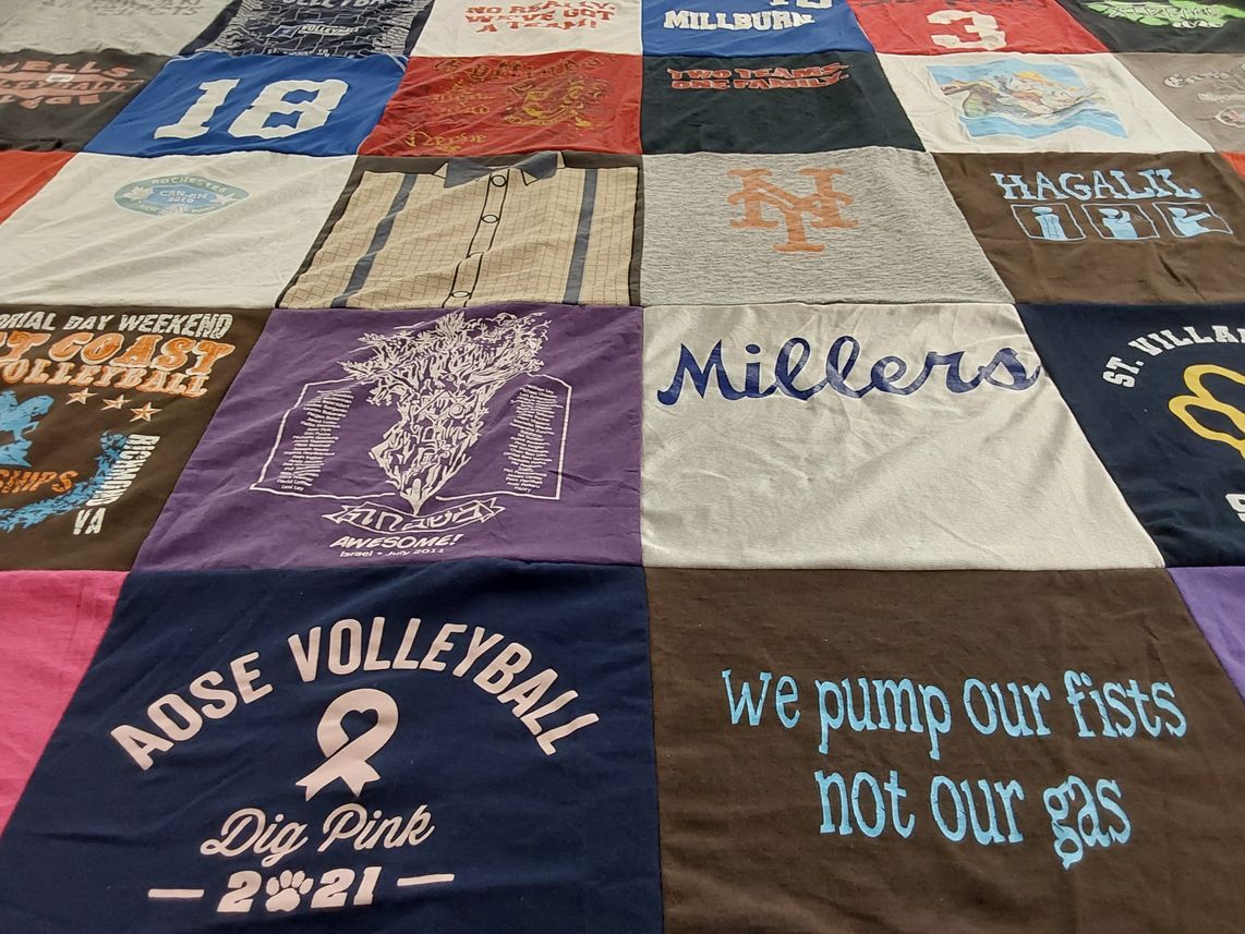 T-shirt quilt with volleyball themes by Robin from NJ