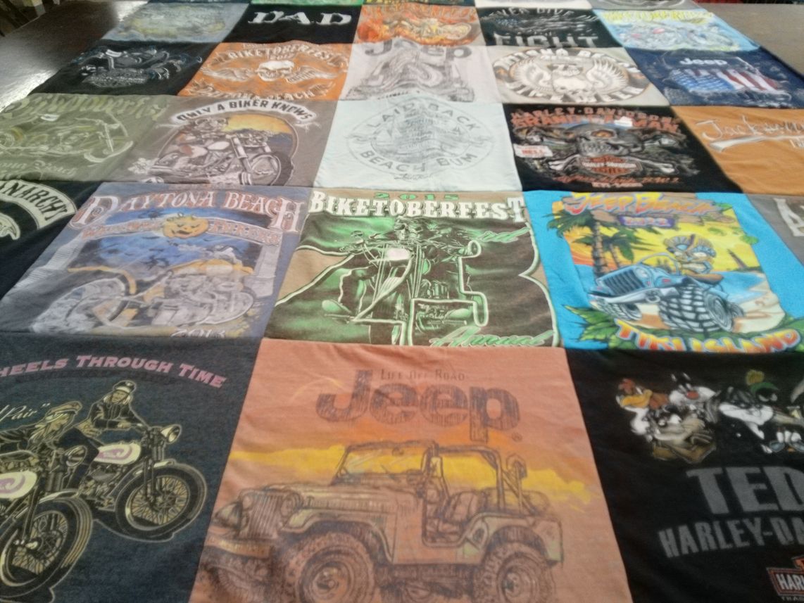 T-shirt quilt with motorcycles, biking themes by Sabrina from FL