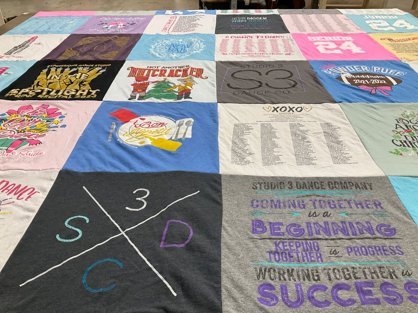 T-shirt quilt with dance themes by Donna from GA