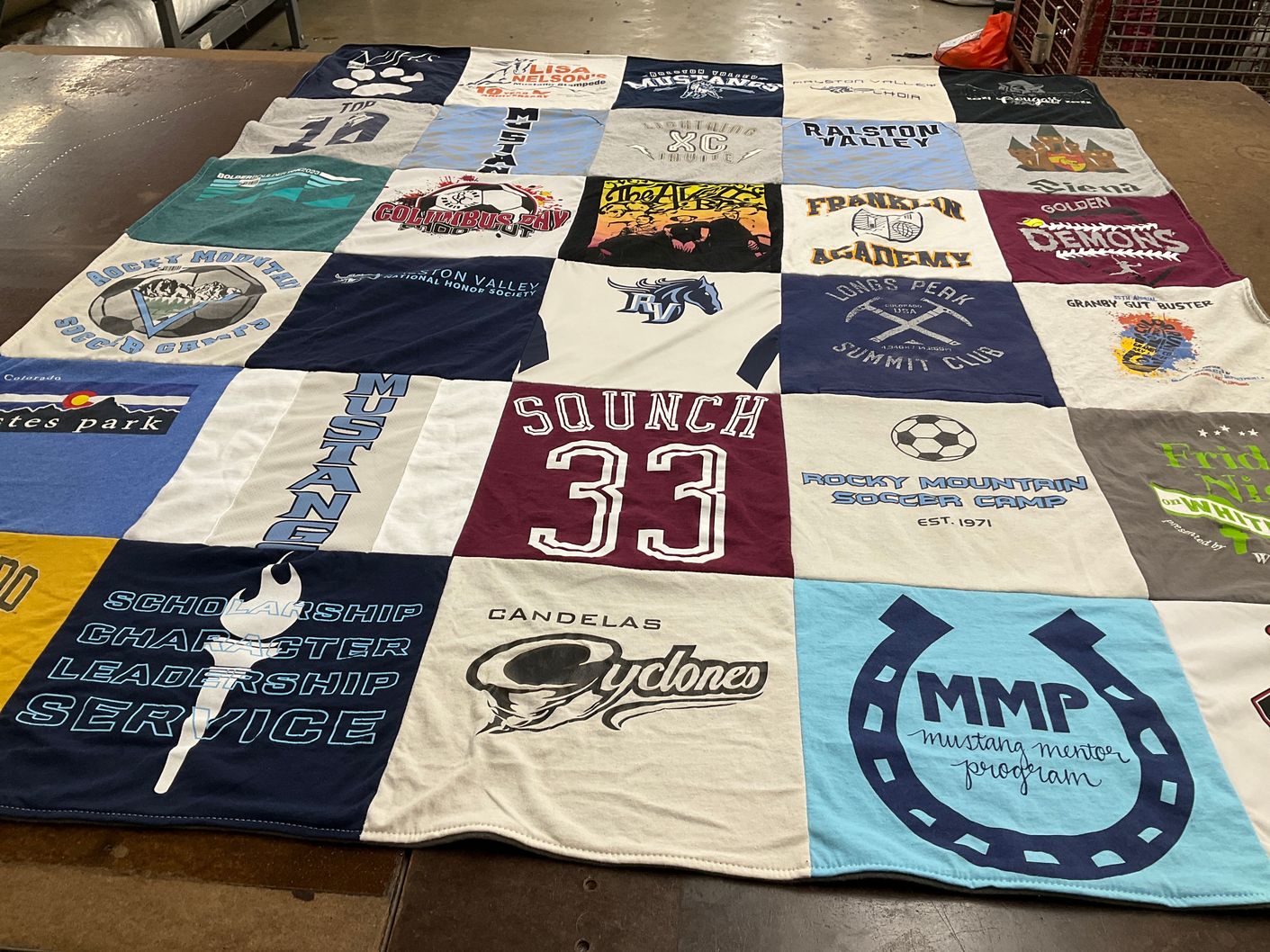 T-shirt quilt featuring rocky mountain mustangs, candelas cyclones by Chelsea from CO
