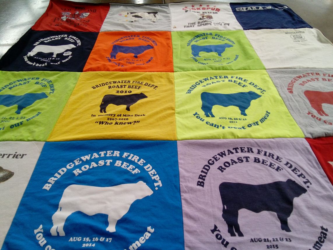 T-shirt quilt with local events, community service themes by Adrienne from CT