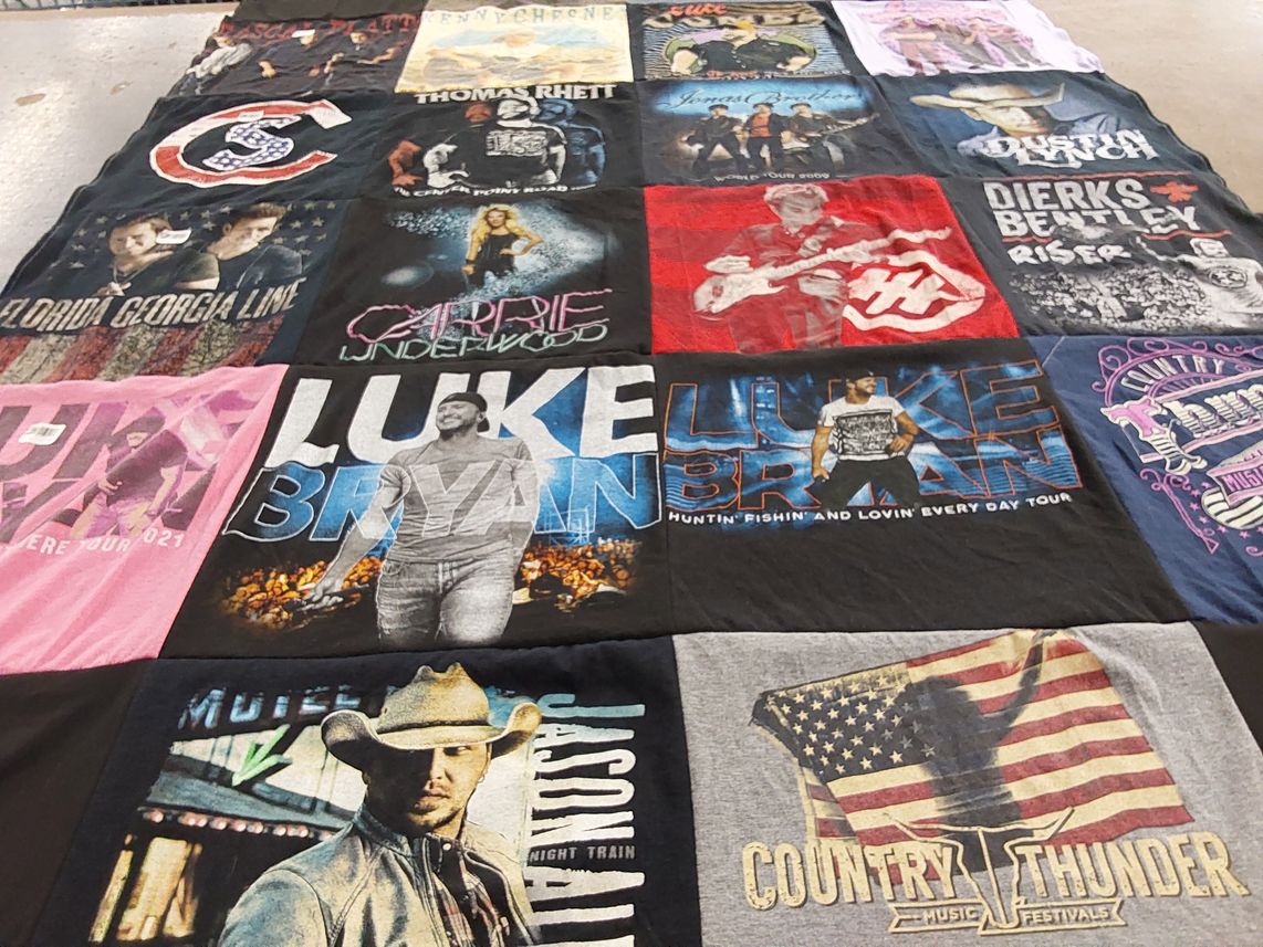 T-shirt quilt with country music, concerts themes by Allison from AZ