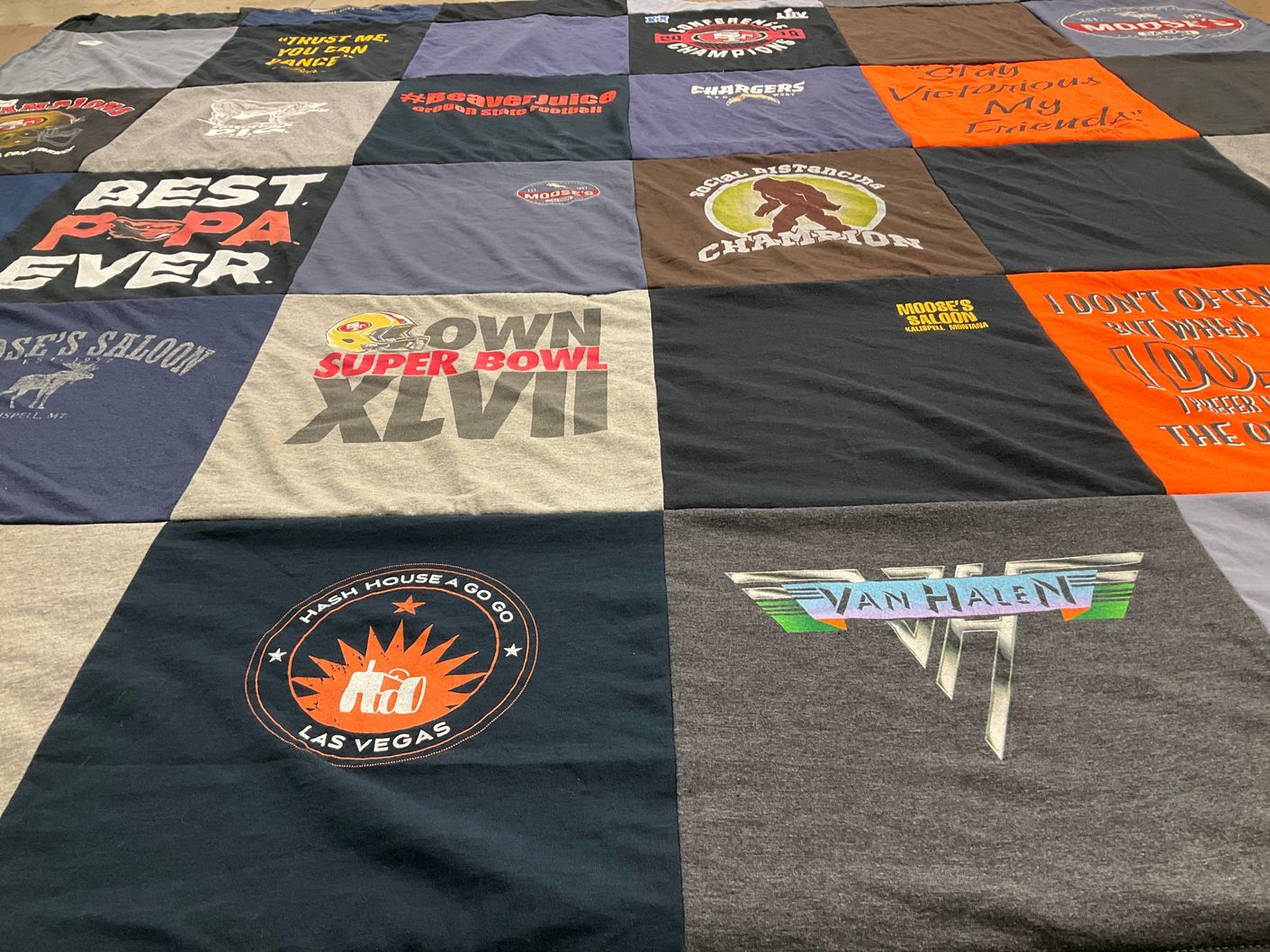T-shirt quilt with music, sports themes by Ricarda from AZ