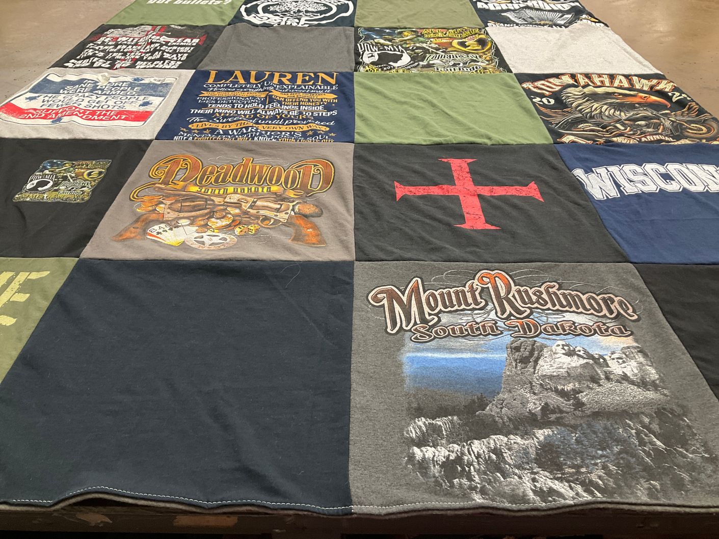 T-shirt quilt with travel, tourism themes by Lauren from WI
