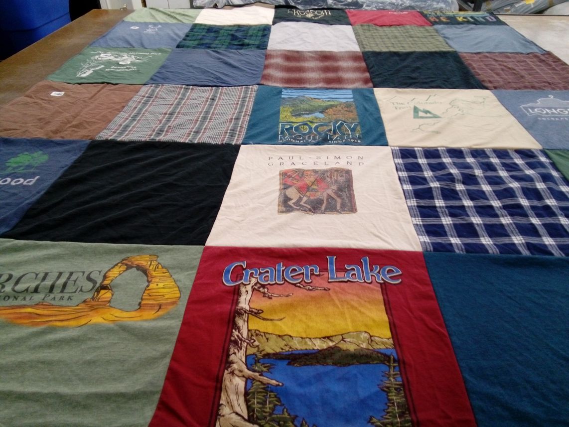 T-shirt quilt with national parks, travel themes by Ann from CO