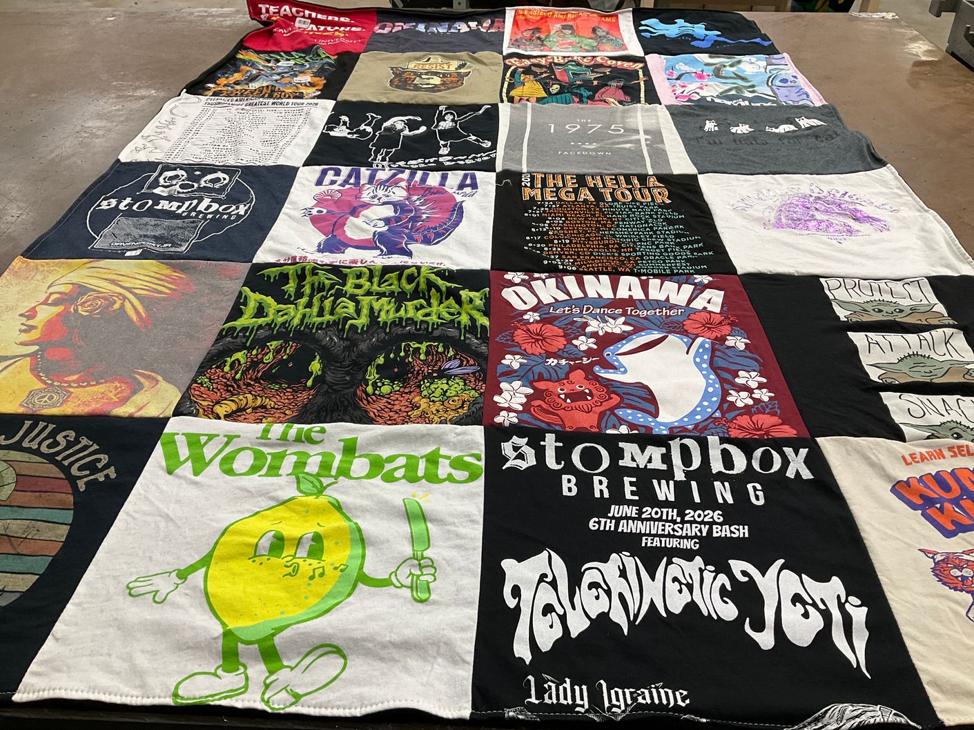 T-shirt quilt with music, brewing themes by Michelle from NC