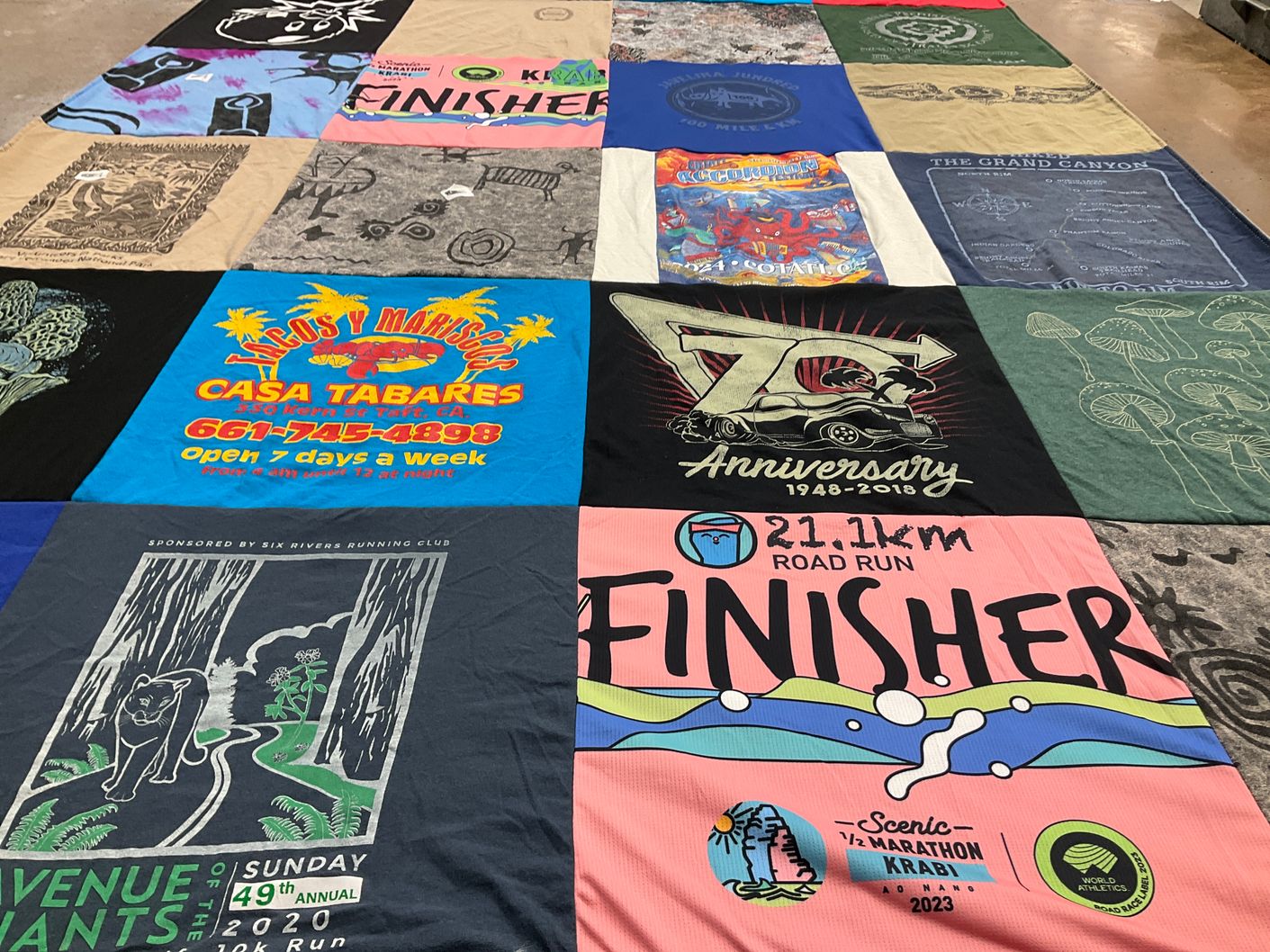 T-shirt quilt with running, marathons themes by Chris from CA