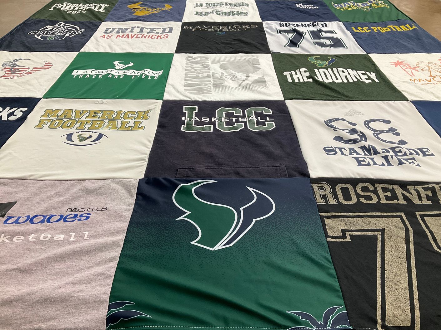 T-shirt quilt featuring maverick football, lcc basketball by Christine from CA