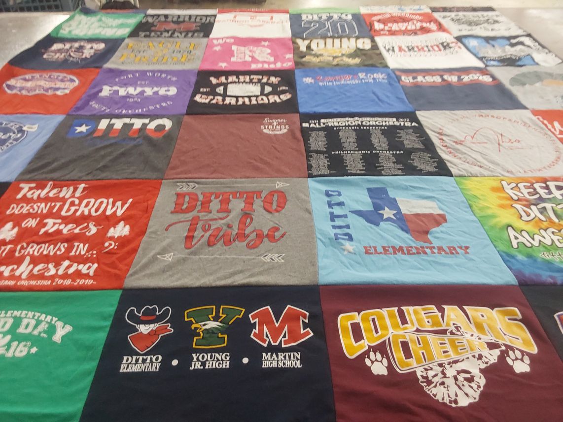 T-shirt quilt featuring cougars cheer by Jo from TX