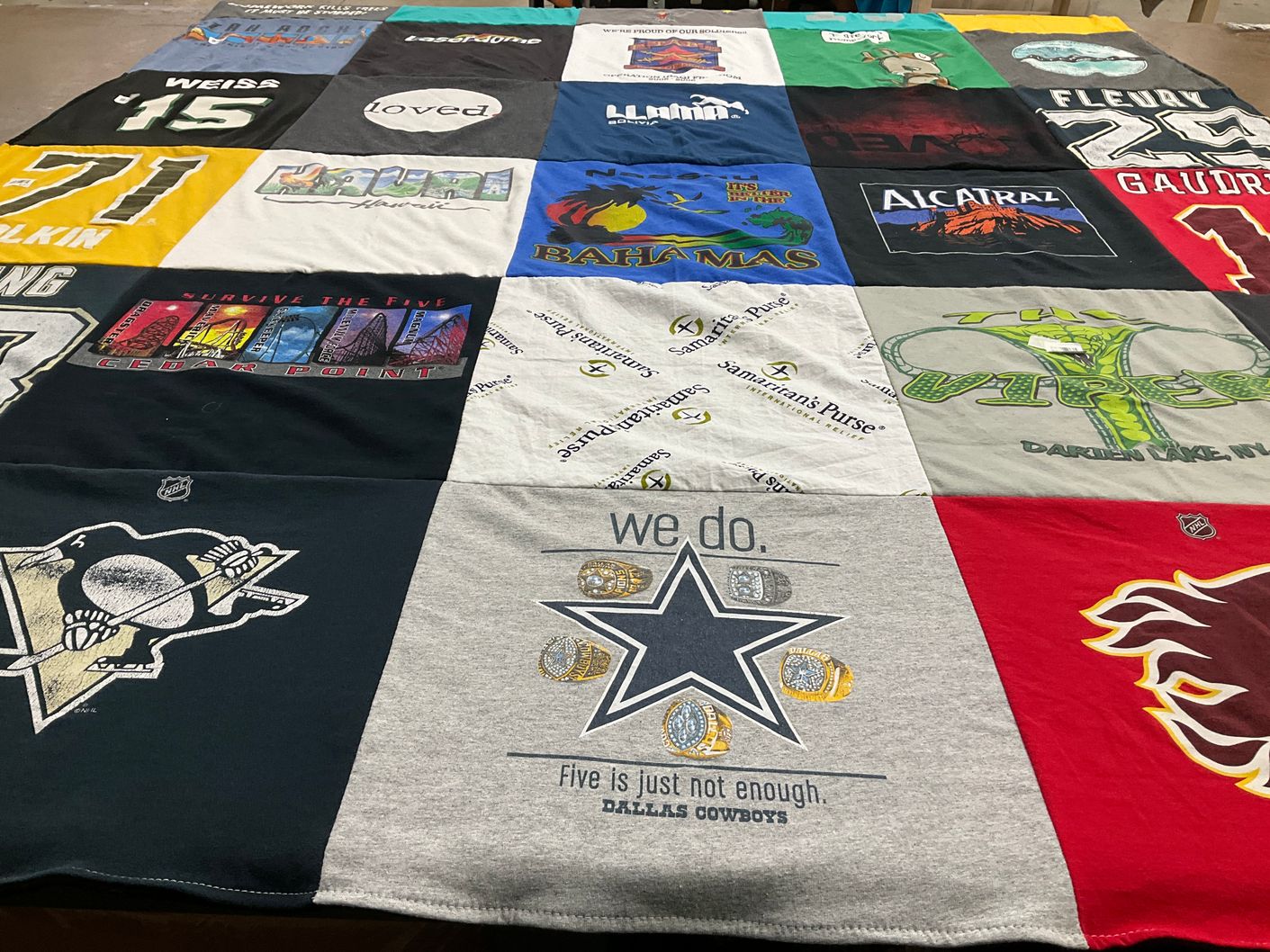 T-shirt quilt featuring pittsburgh penguins, dallas cowboys by Lori from PA