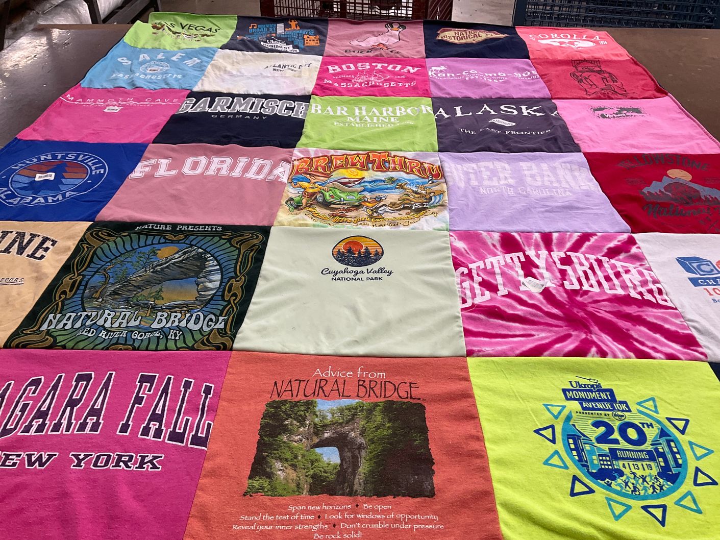 T-shirt quilt with travel, nature themes by Pam from VA