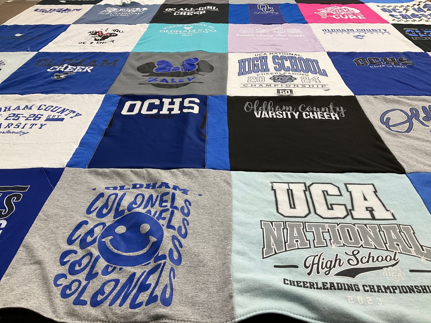 T-shirt quilt featuring oldham county colonels cheer by Angela from KY
