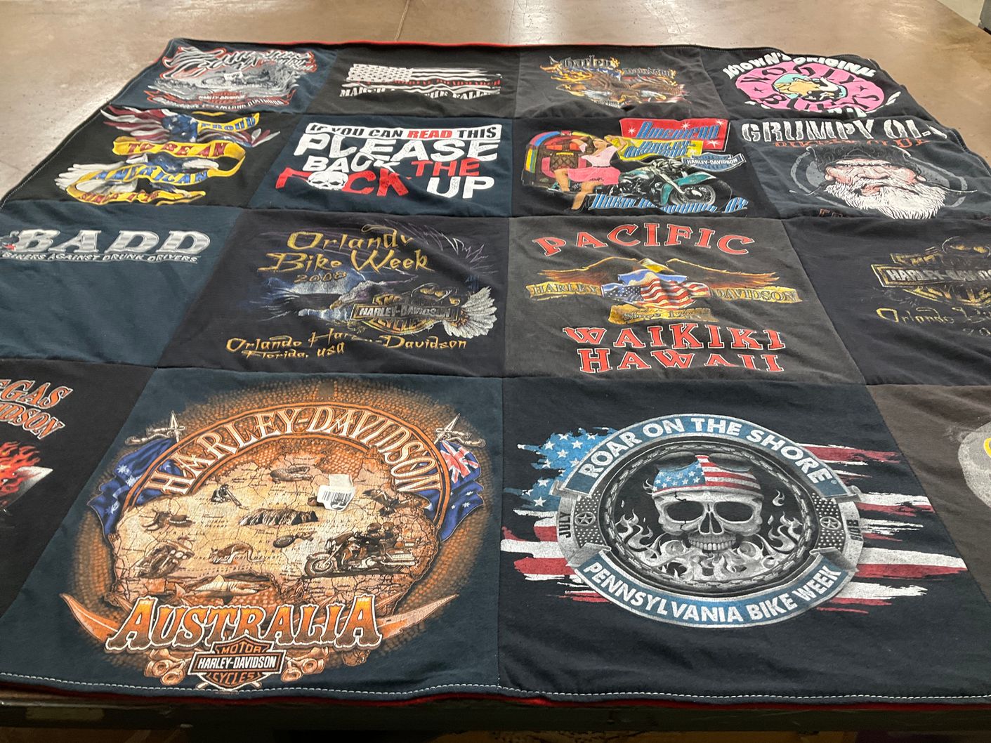 T-shirt quilt with motorcycles, biking themes by John from NY