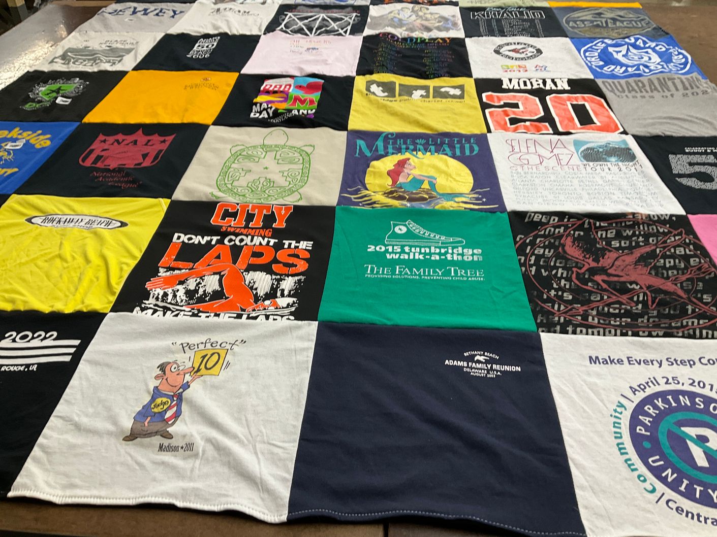 T-shirt quilt with family reunion, mermaid themes by Elizabeth from MD