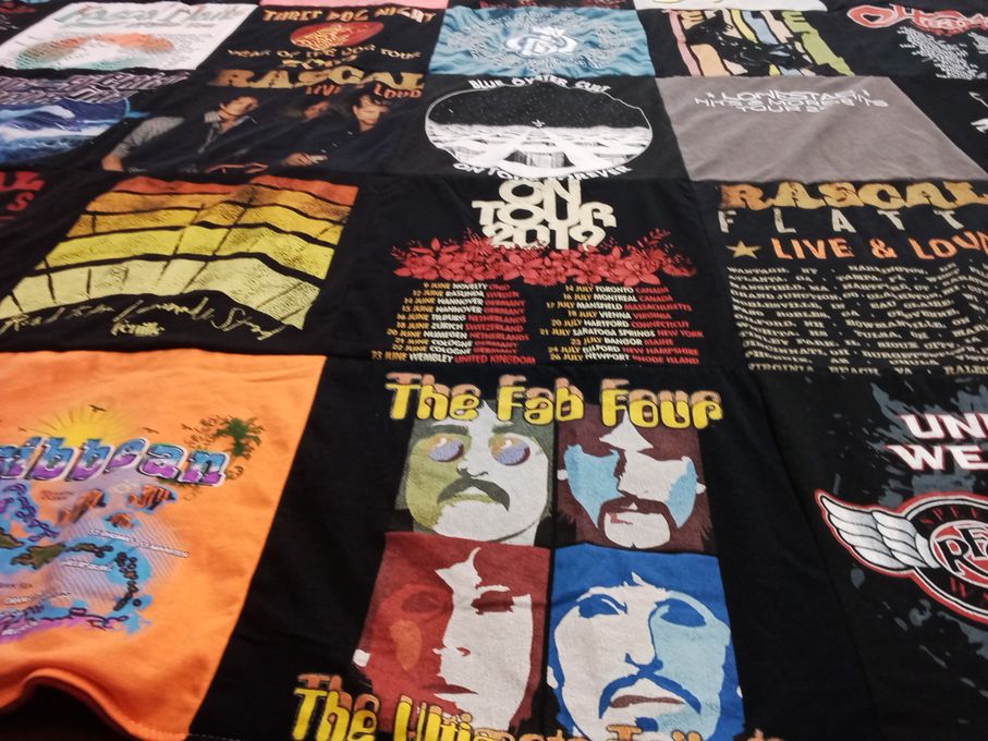 T-shirt quilt with music, concerts themes by russell from MA