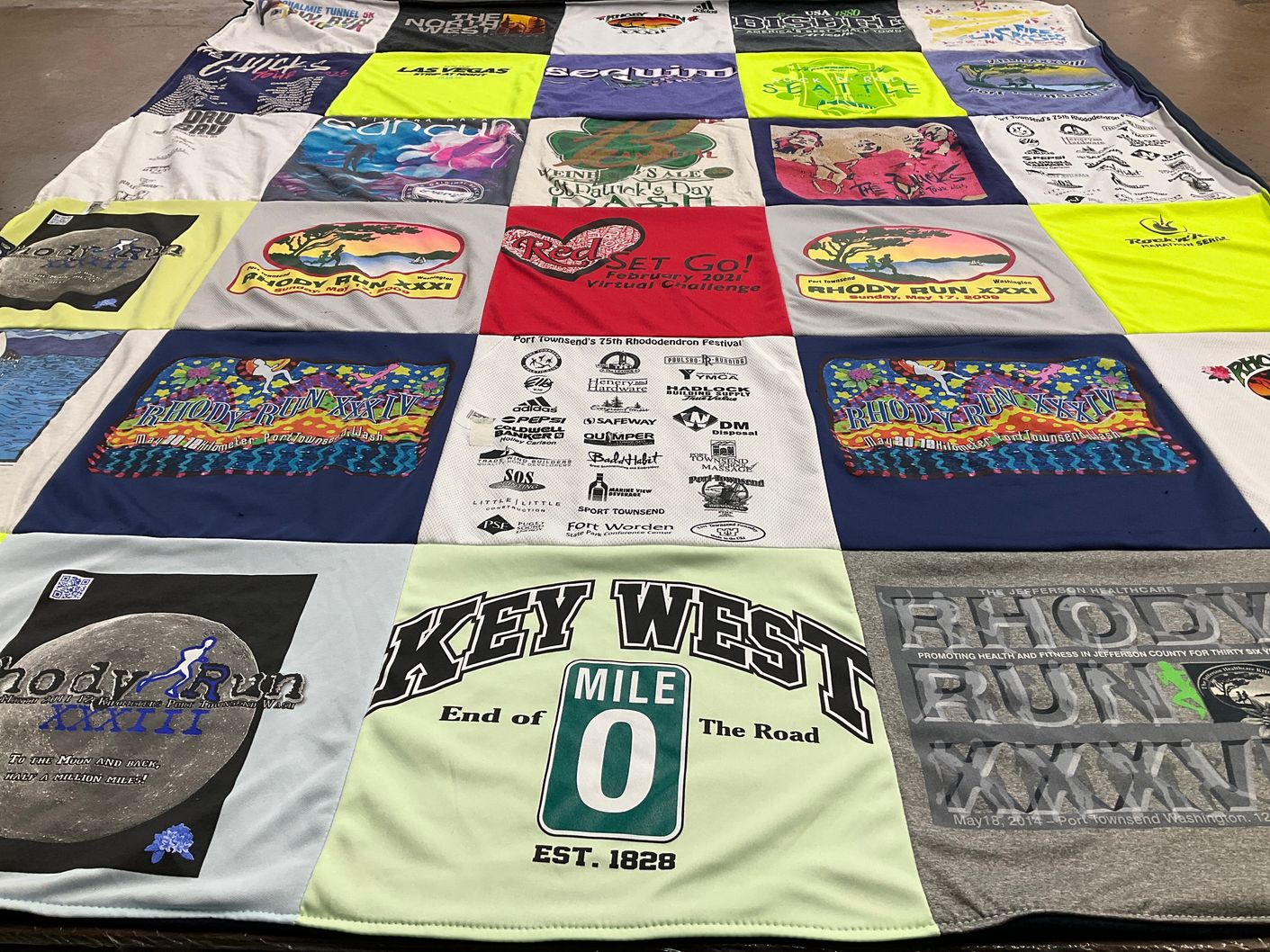 T-shirt quilt with running, festivals themes by Joleen from WA