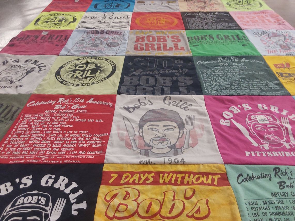 T-shirt quilt with cooking, food themes by Connie from KS