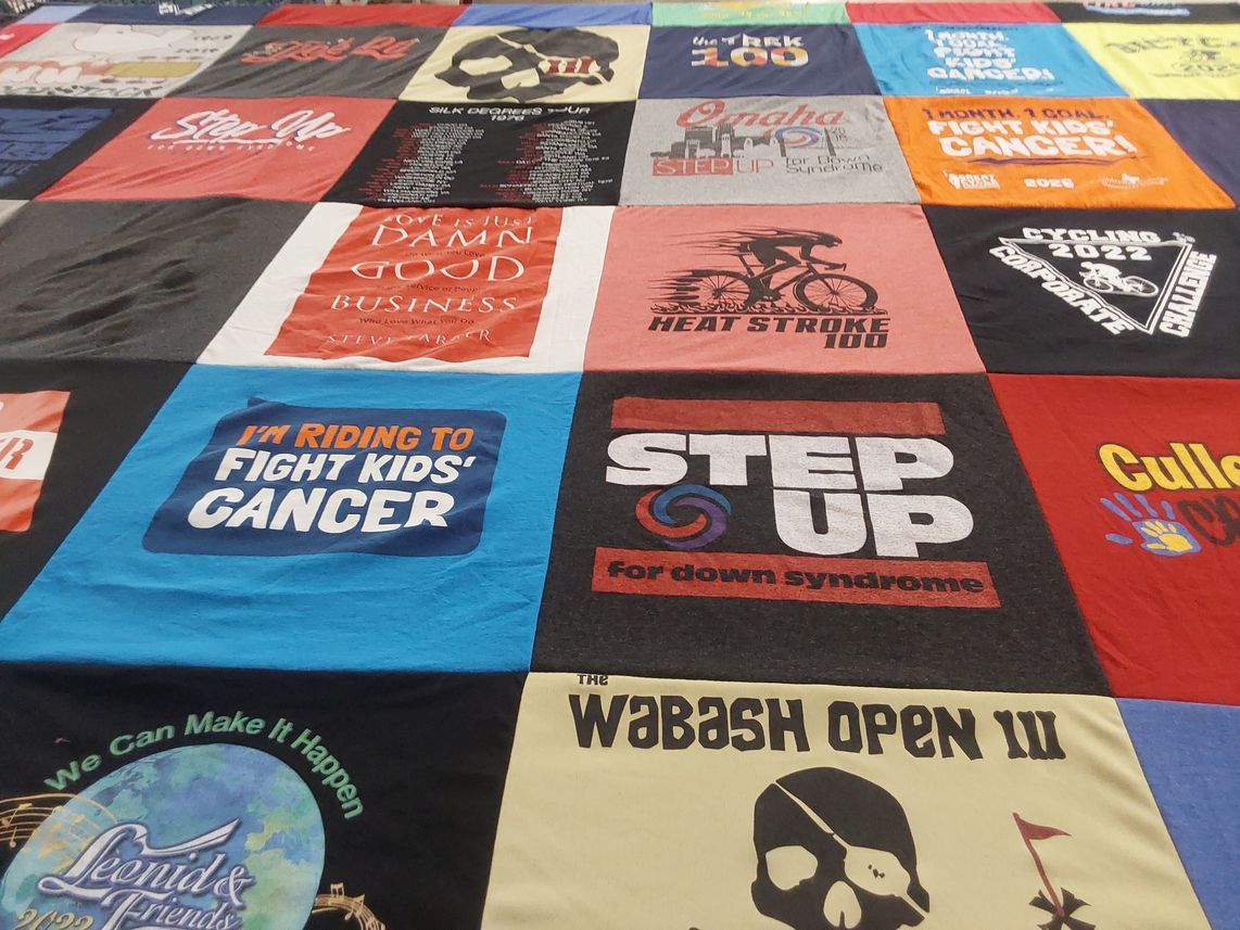 T-shirt quilt with fundraising, charity themes by Mick from NE
