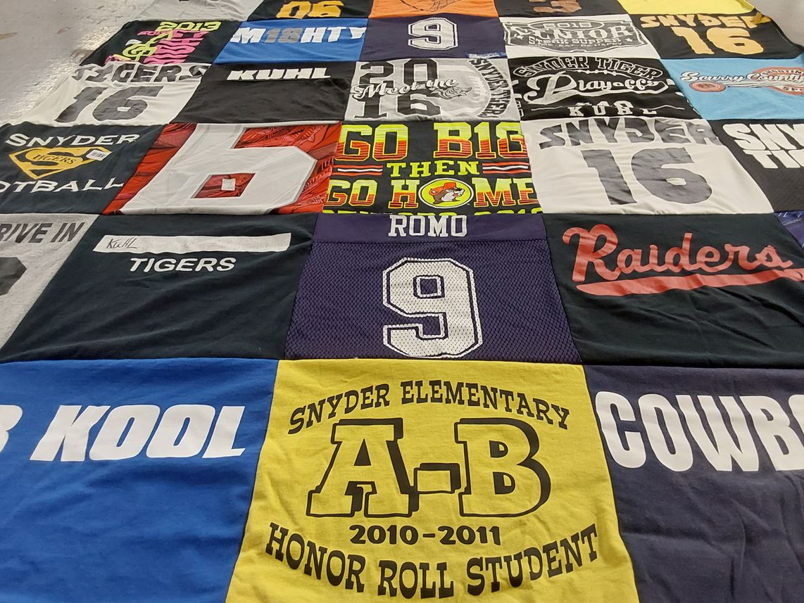 T-shirt quilt featuring snyder tigers, raiders by Michelle from TX