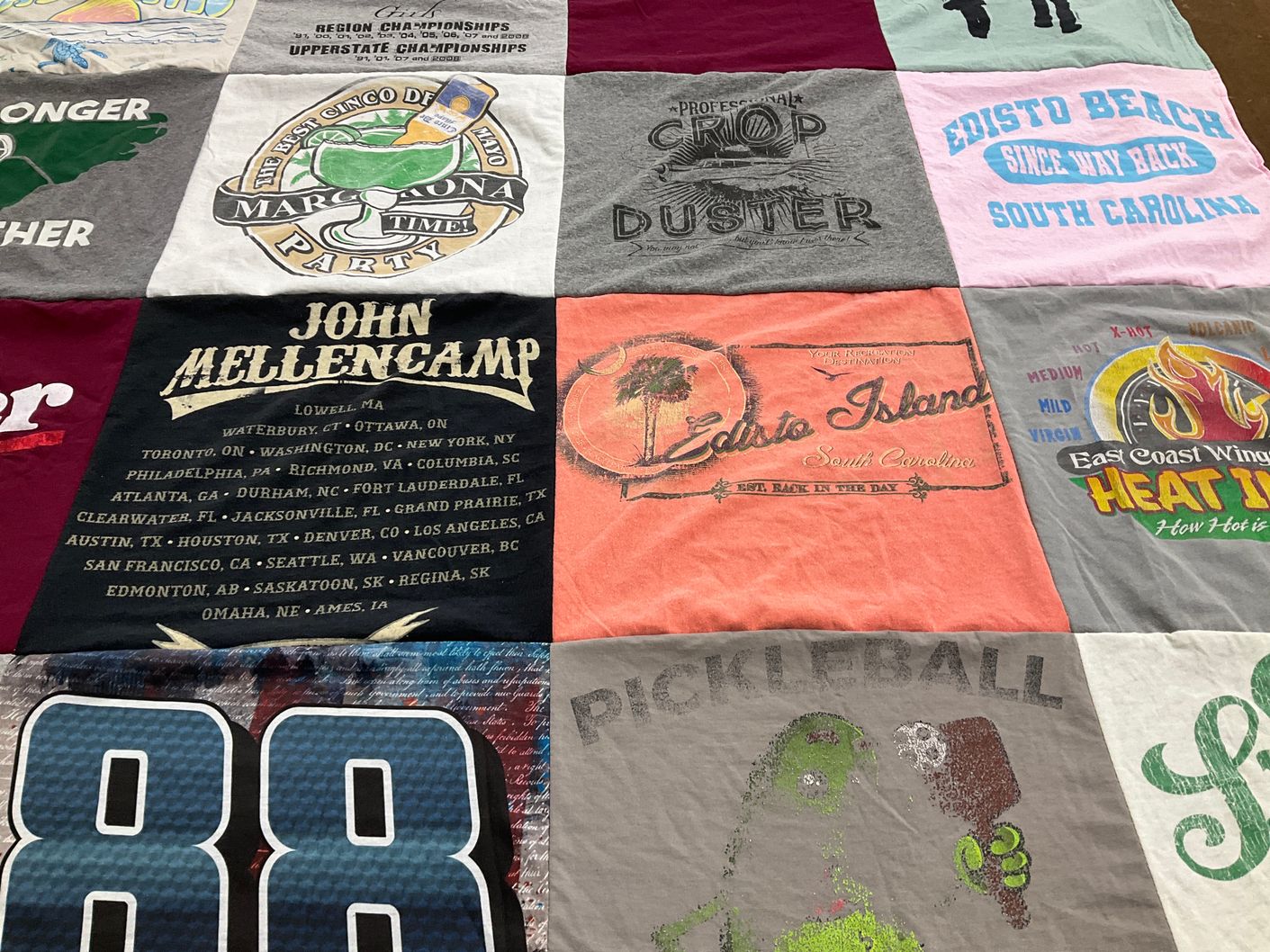 T-shirt quilt with music, beaches themes by Rebecca from SC