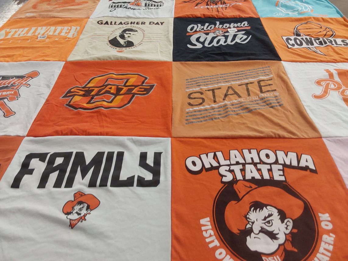T-shirt quilt featuring oklahoma state university cowboys, oklahoma state university cowgirls by Judith from OK