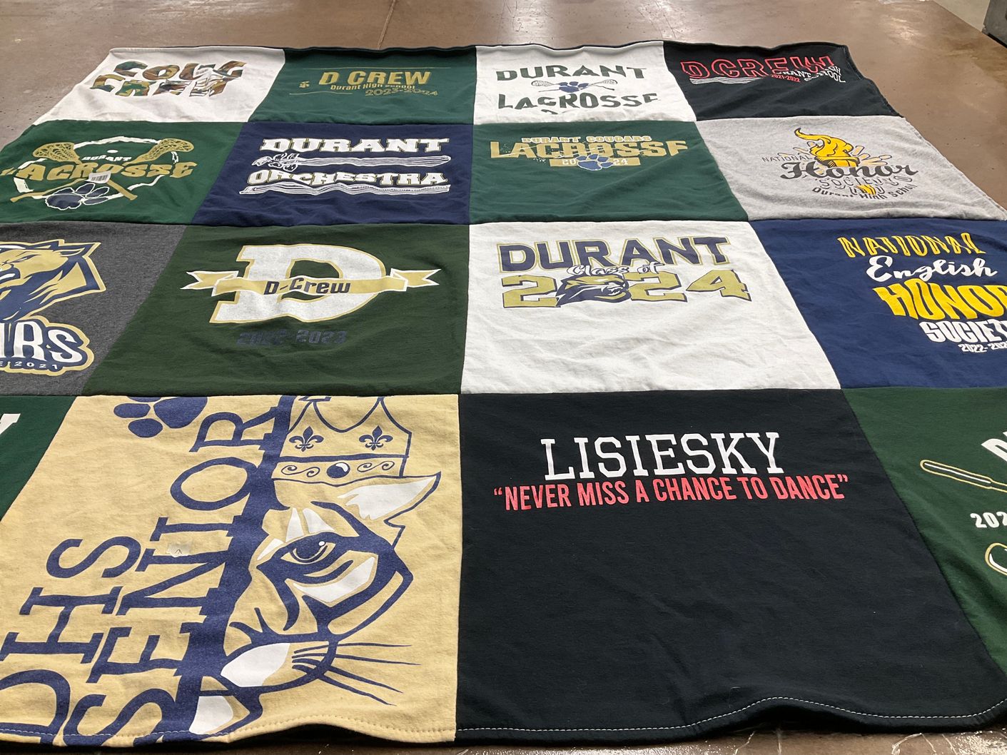 T-shirt quilt featuring durant high school crew by Joy from FL