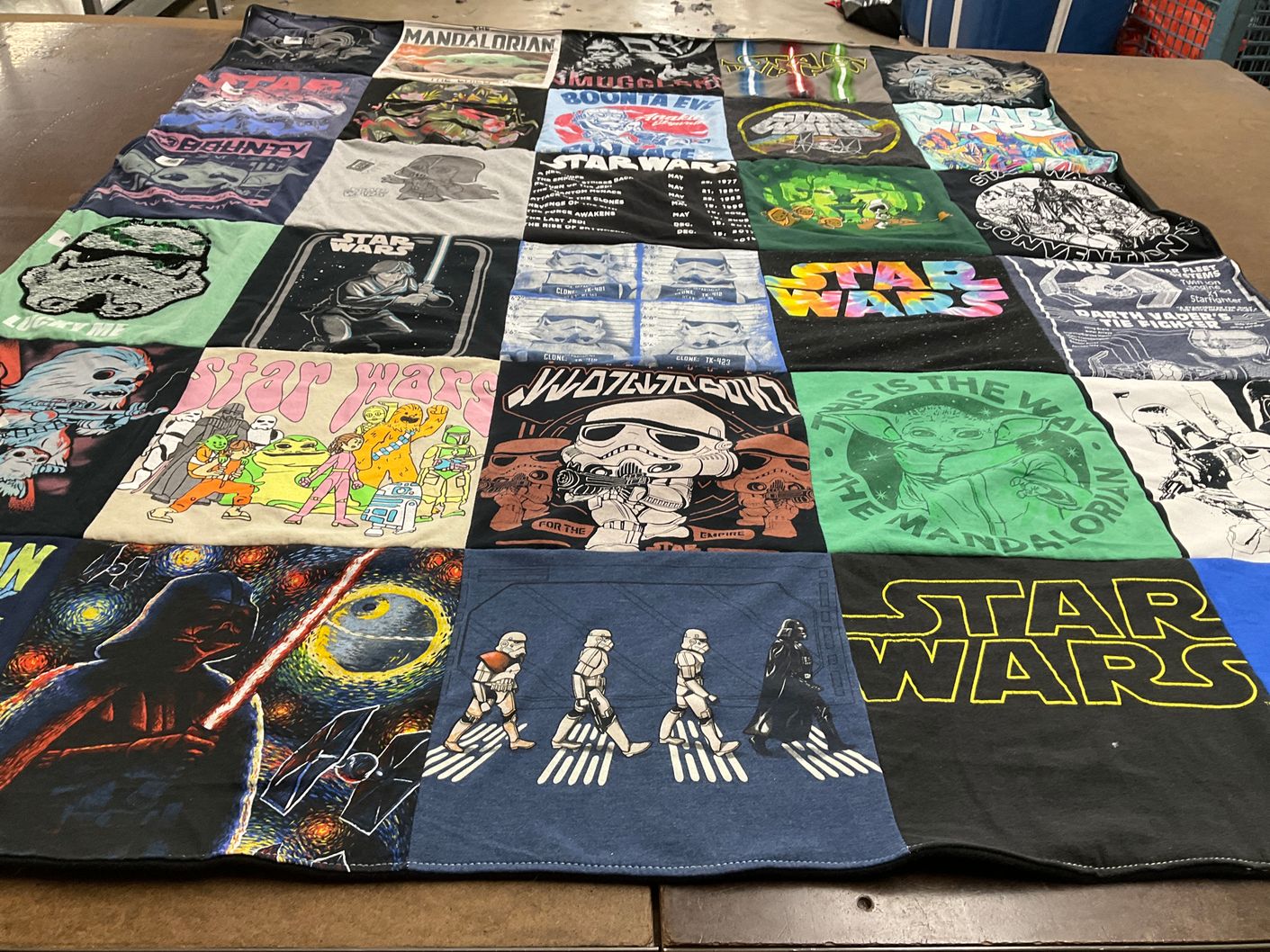 T-shirt quilt with science fiction, fantasy themes by Christopher from VA