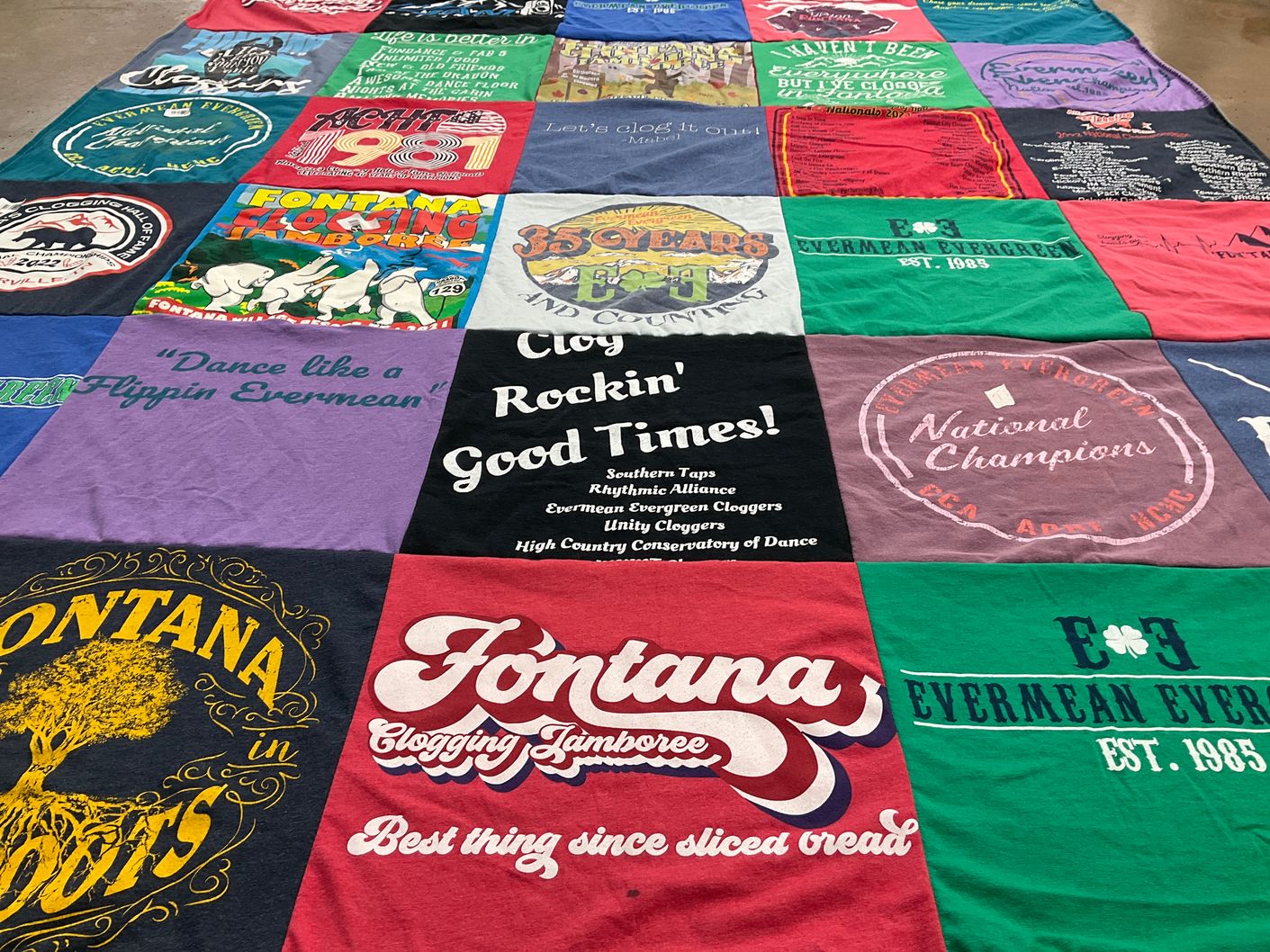 T-shirt quilt with clogging, dancing themes by Summer from TN