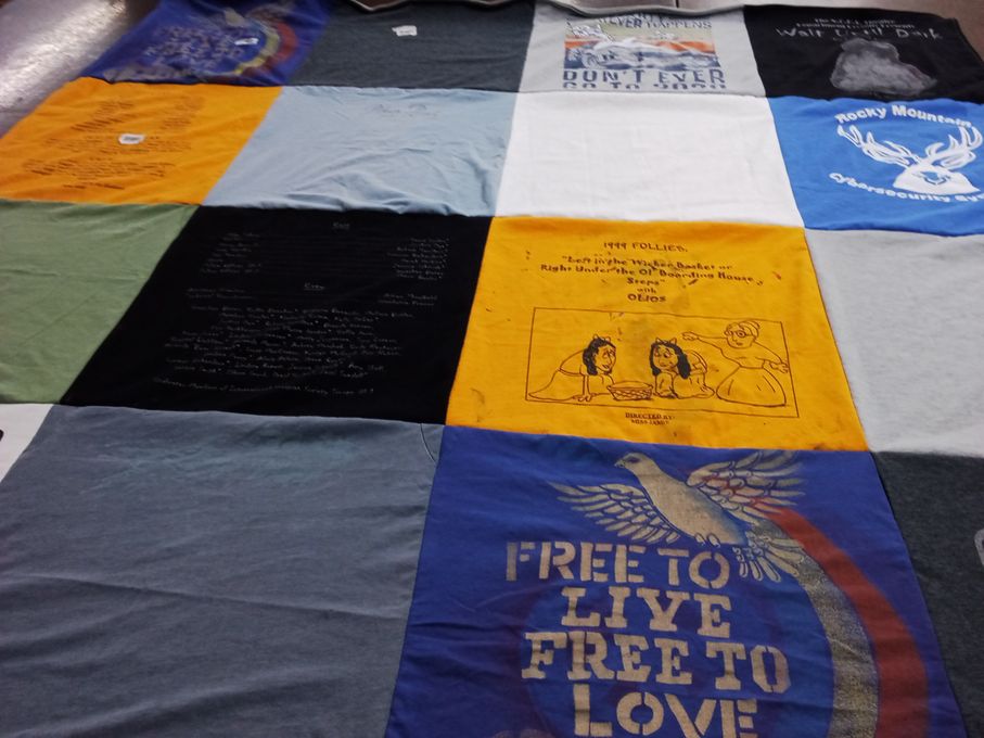 T-shirt quilt with theater, performing arts themes by Shelly from WY