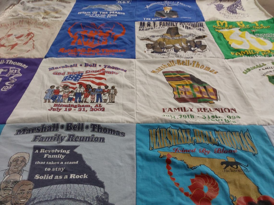 T-shirt quilt with family reunions themes by Regenia from GA