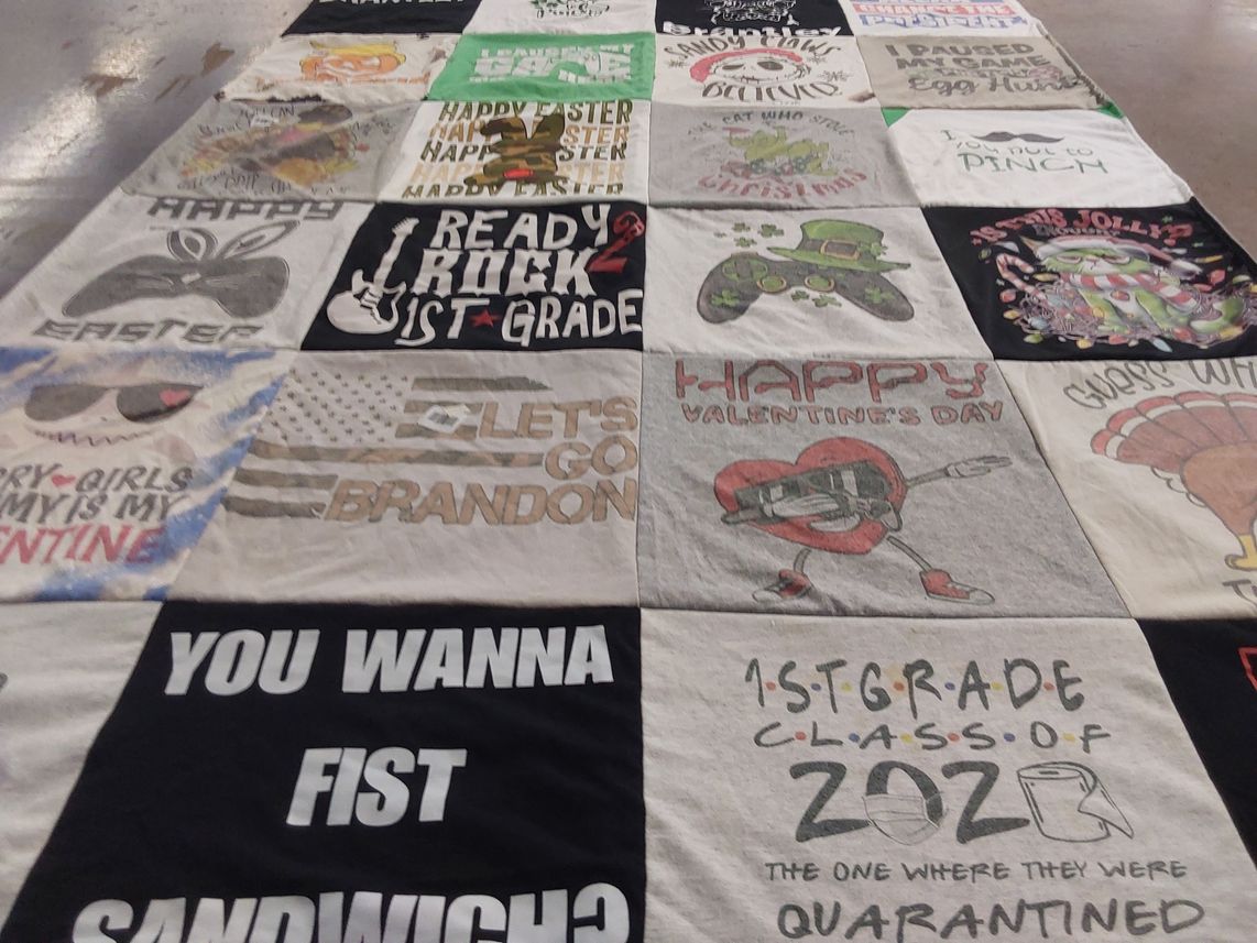 T-shirt quilt from first grade by Tina from TX