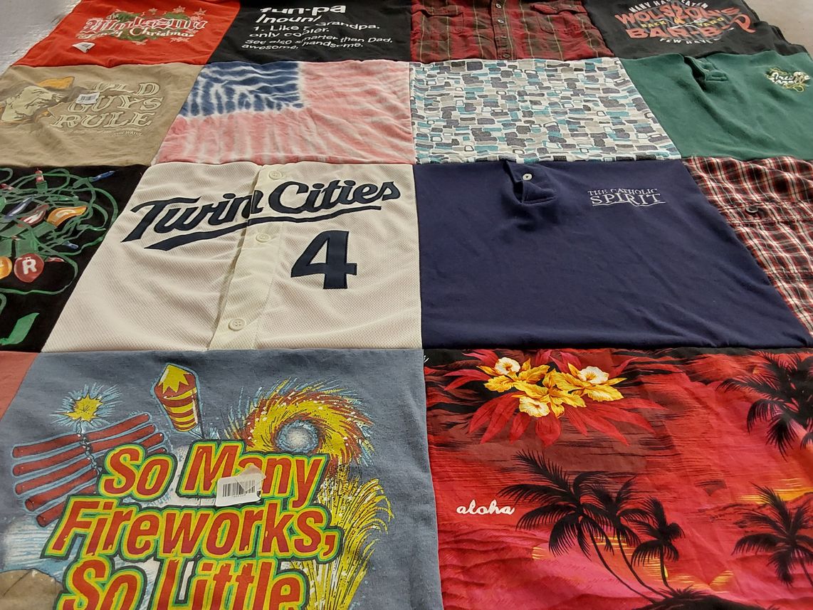 T-shirt quilt with baseball, festivities themes by Angela from MN