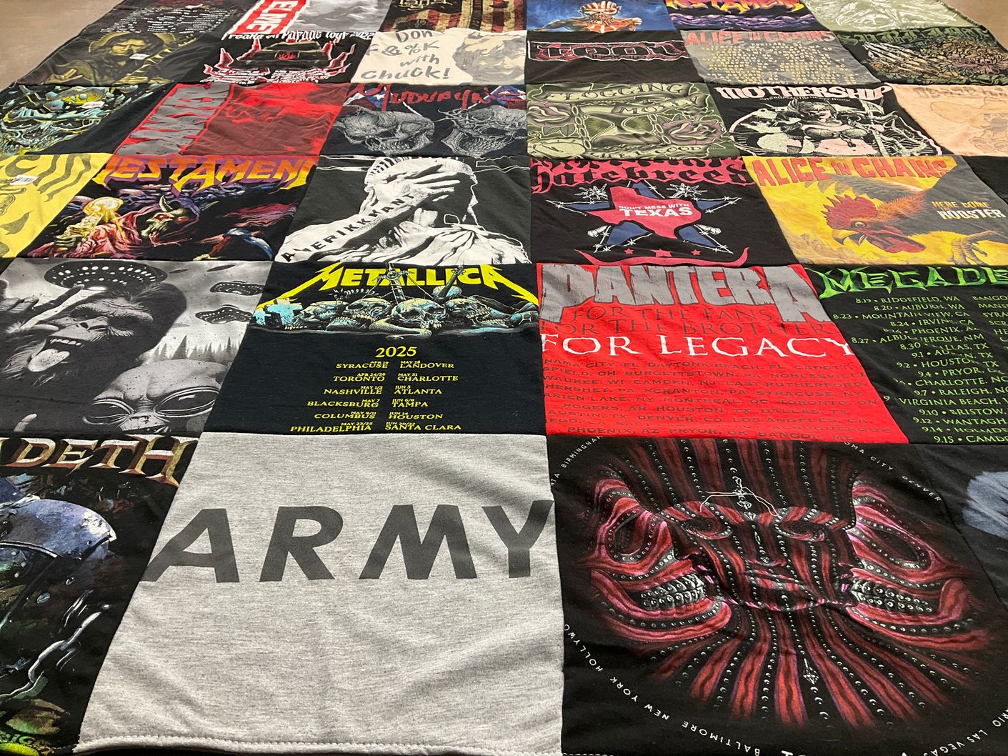 T-shirt quilt with heavy metal music, rock concerts themes by Bret from TX