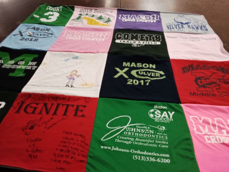 T-shirt quilt featuring mason high school comets, mason middle school by Christi from OH