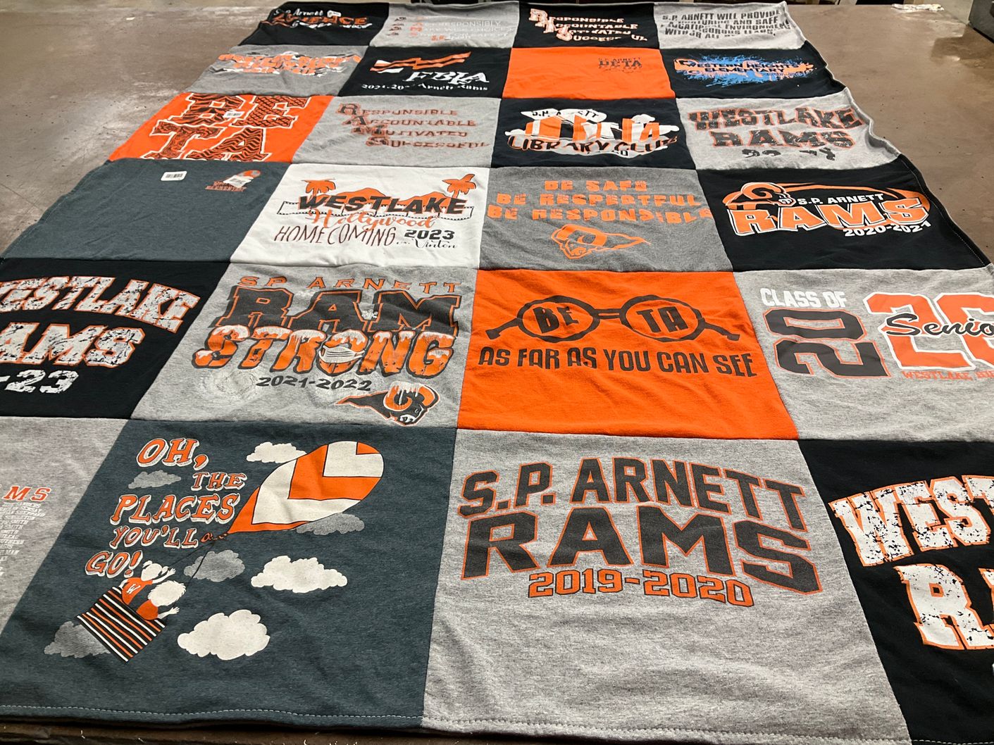 T-shirt quilt featuring westlake rams by Amy from LA