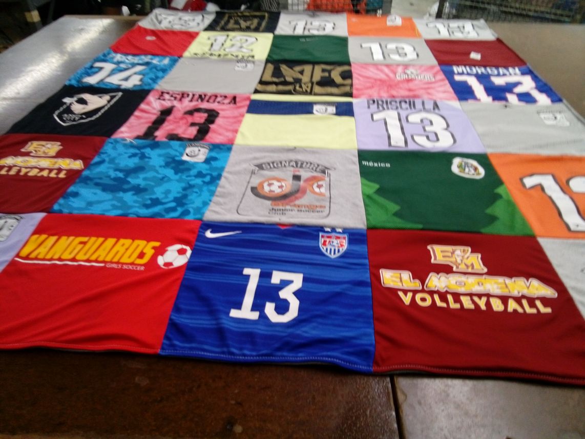 T-shirt quilt from el modena high school by Shami from CA