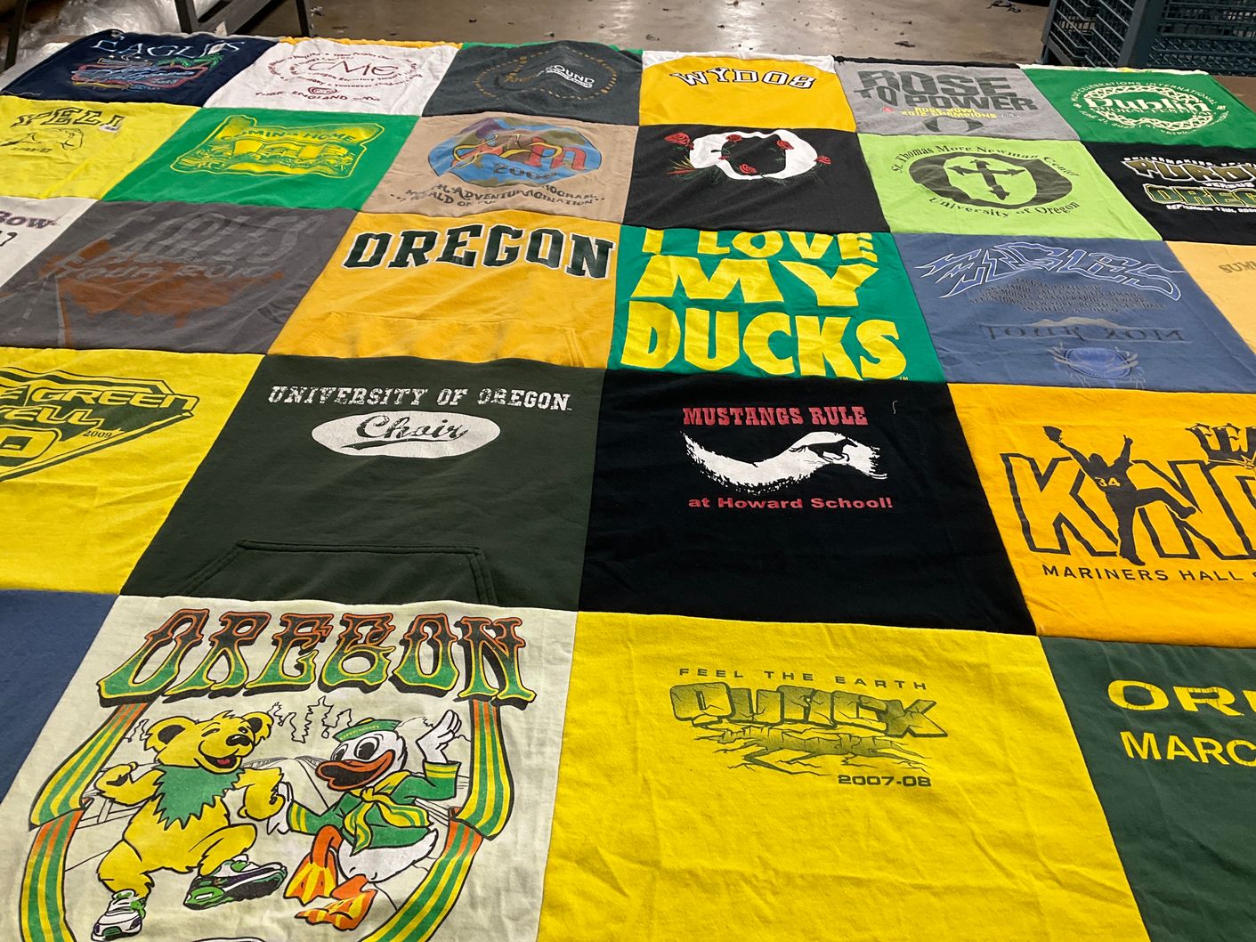 T-shirt quilt featuring oregon ducks by Erin from OR