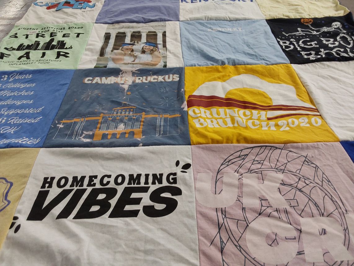 T-shirt quilt with events, activities themes by Kelsey from KY