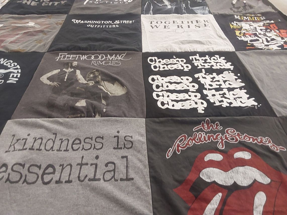 T-shirt quilt with music, bands themes by Kelli from OH