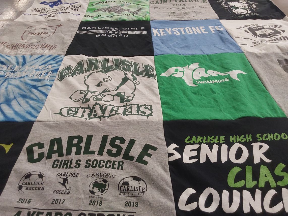 T-shirt quilt featuring carlisle girls soccer, carlisle swim team by Tara from PA