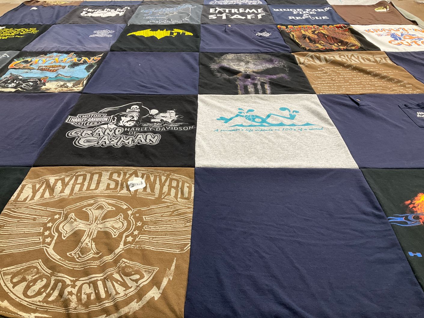 T-shirt quilt with motorcycling, music themes by Dawna from IL