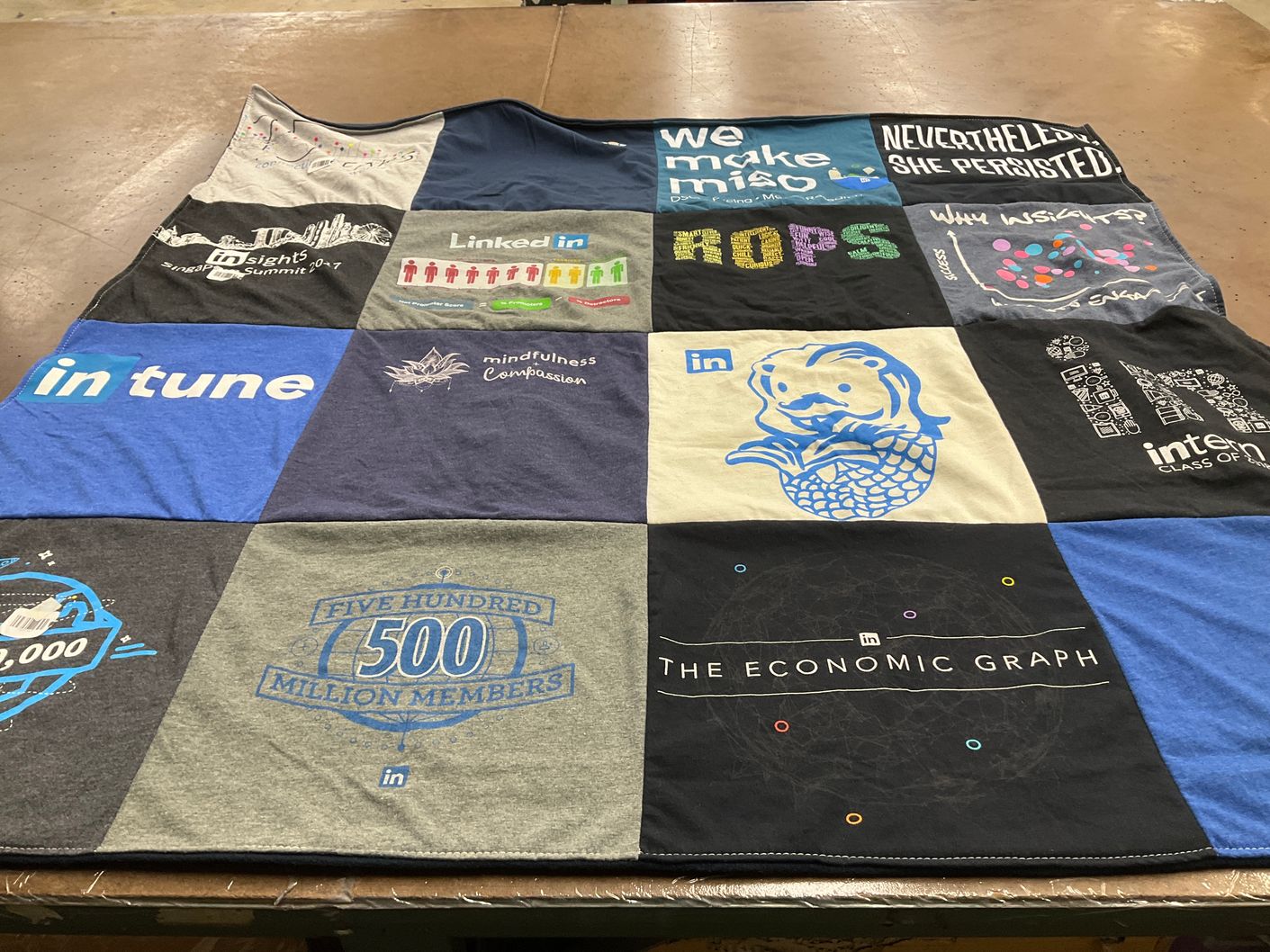T-shirt quilt with mindfulness, networking themes by Aditya from CA